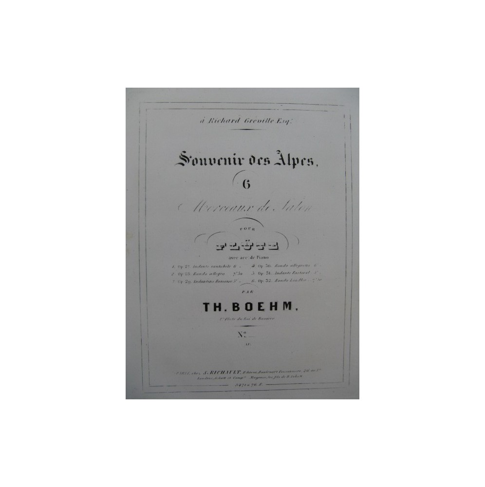 BOEHM Th. Souvenir des Alpes No 4 op 30 Flûte Piano ca1850