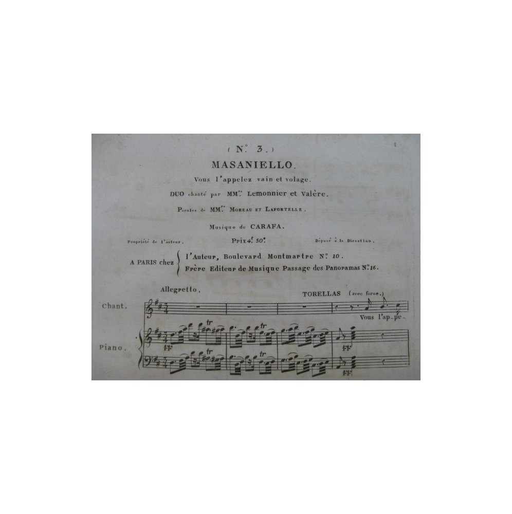 CARAFA Michele Masaniello Opera No 3 Chant Piano ca1830