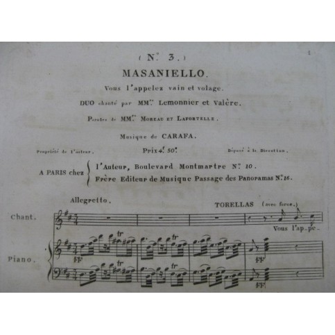 CARAFA Michele Masaniello Opera No 3 Chant Piano ca1830