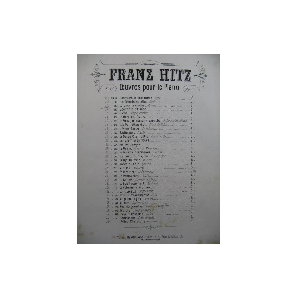 HITZ Franz Le Jour S'endort Piano
