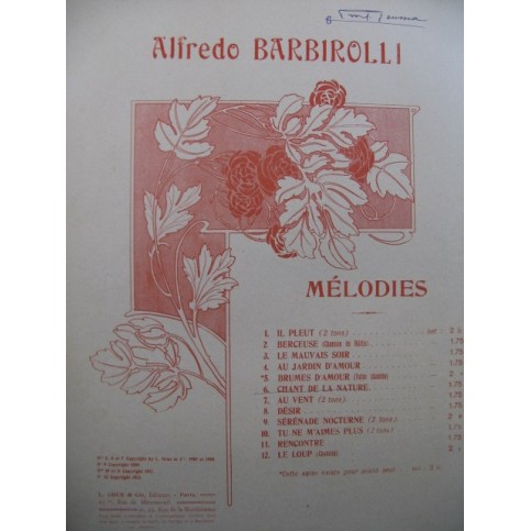 BARBIROLLI Alfredo Chant de la Nature Chant Piano 1908
