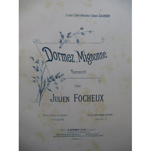 FOCHEUX Julien Dormez Mignonne Berceuse Piano Violon ca1890