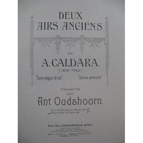 CALDARA A. Deux Airs Anciens Violon Piano