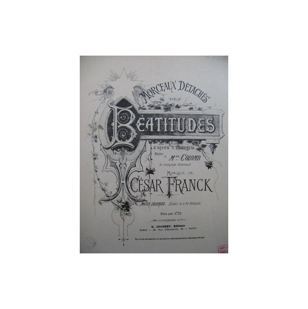 FRANCK César Les Béatitudes Mater Dolorosa Piano Chant