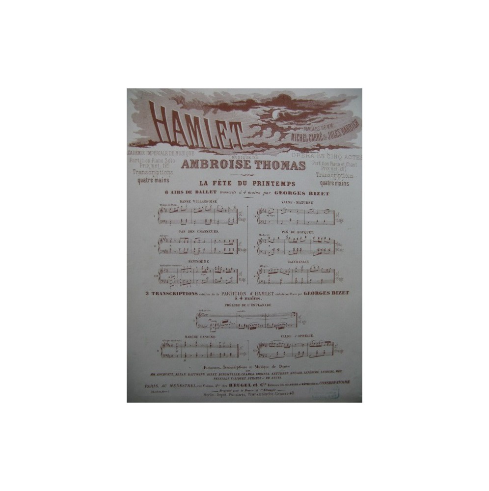THOMAS Ambroise Hamlet Pantomime Piano 4 mains XIXe