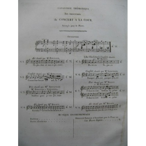 AUBER D. F. E. Concert à la Cour No 3 Chant Piano ca1825