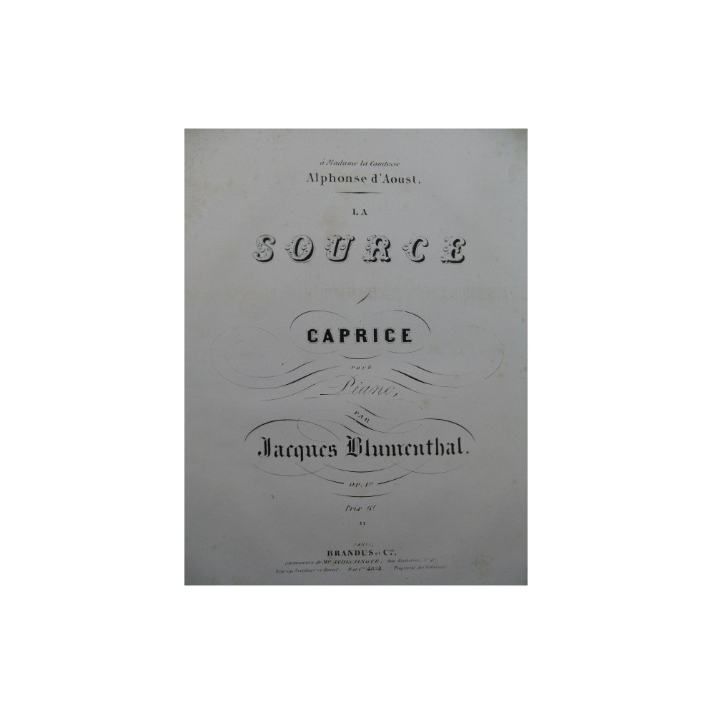 BLUMENTHAL Jacques La Source Piano XIXe