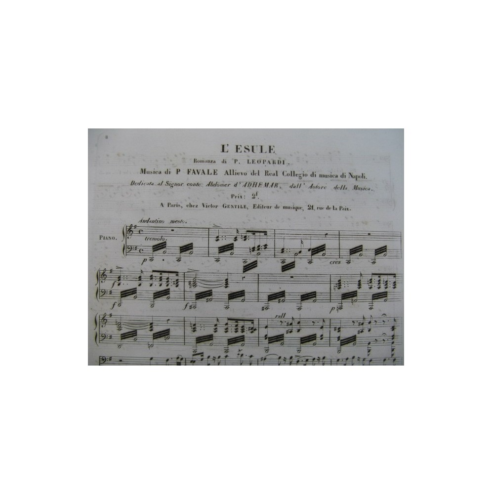 FAVALE P. L'Esule Chant Piano ca1840