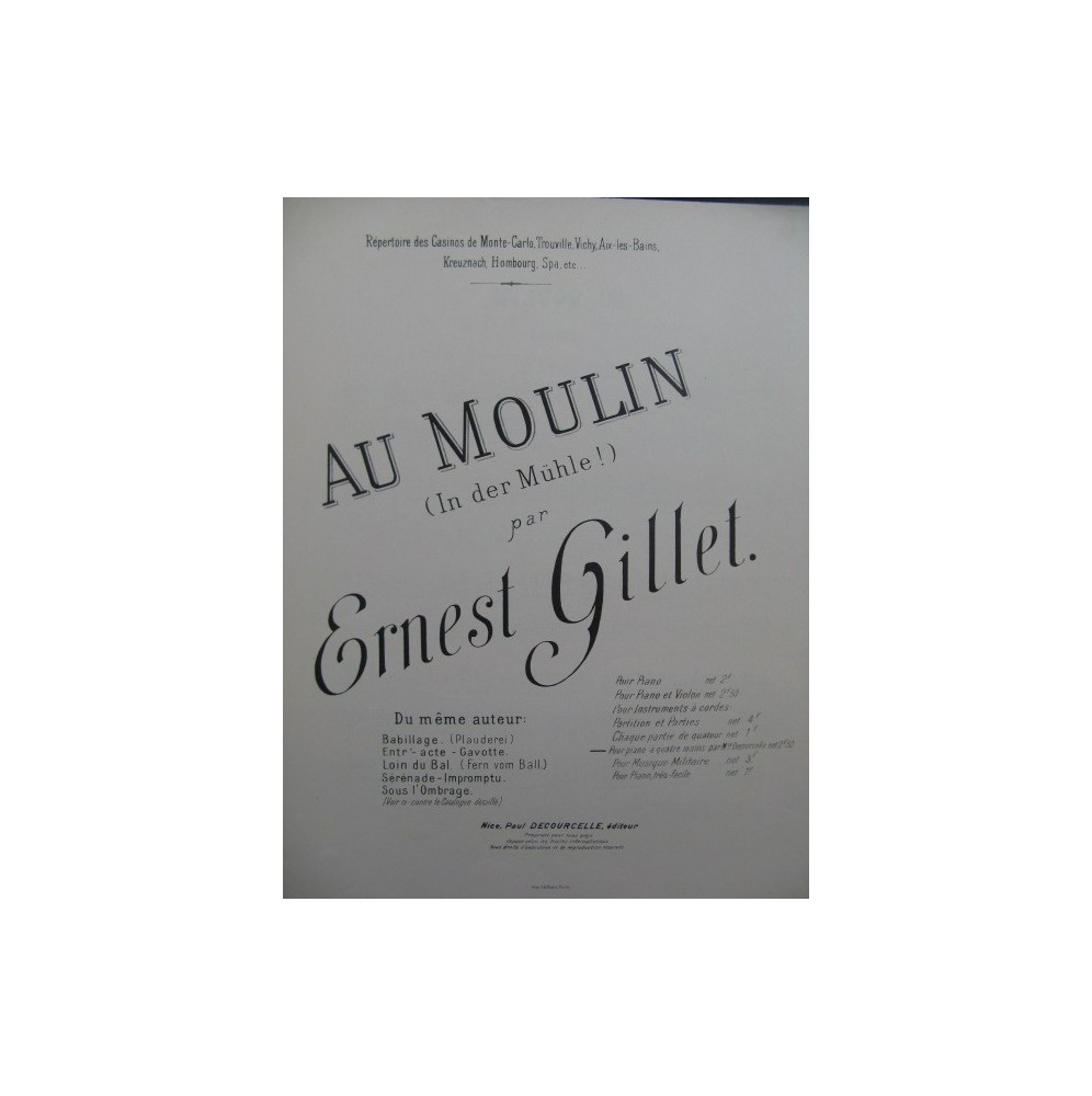 GILLET Ernest Au Moulin Piano 4 mains ca1890