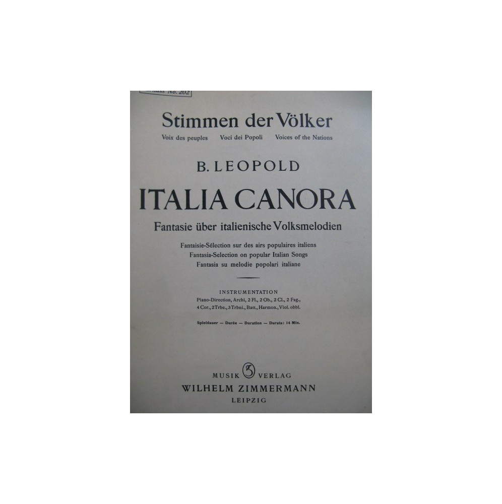 LEOPOLD B. Italia Canora Fantaisie Orchestre 1933
