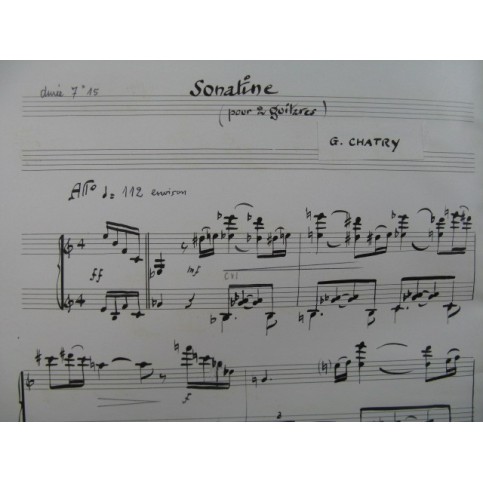 CHATRY G. Sonatine pour 2 Guitares Manuscrit ca1960