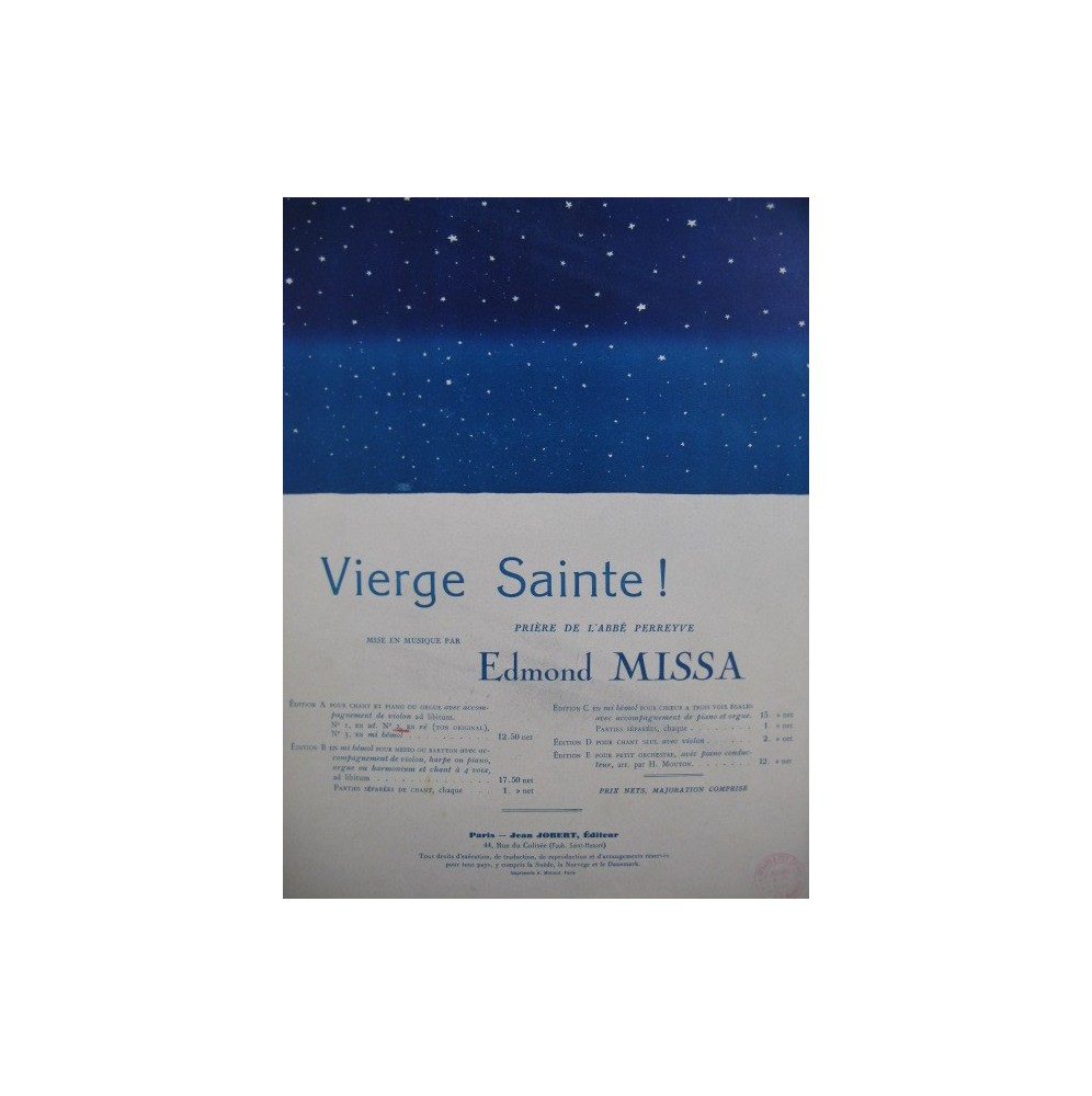 MISSA Edmond Vierge Sainte Chant Piano 1894