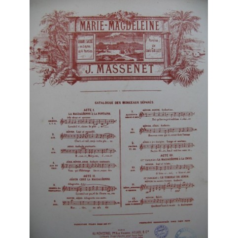 MASSENET Jules Marie Magdeleine No 10 Chant Piano