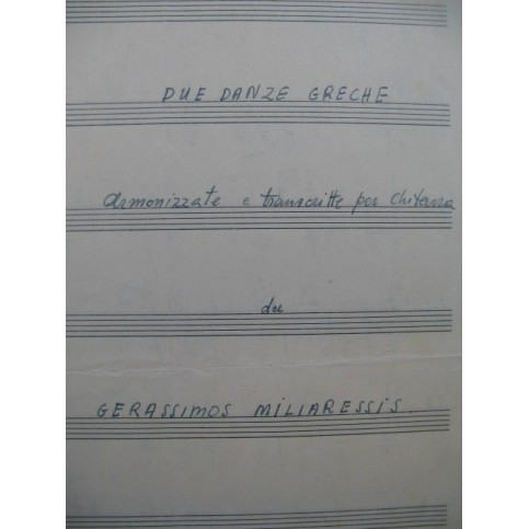 MILIARESSIS Gerassimos 2 Danze Greche Manuscrit Guitare 1957