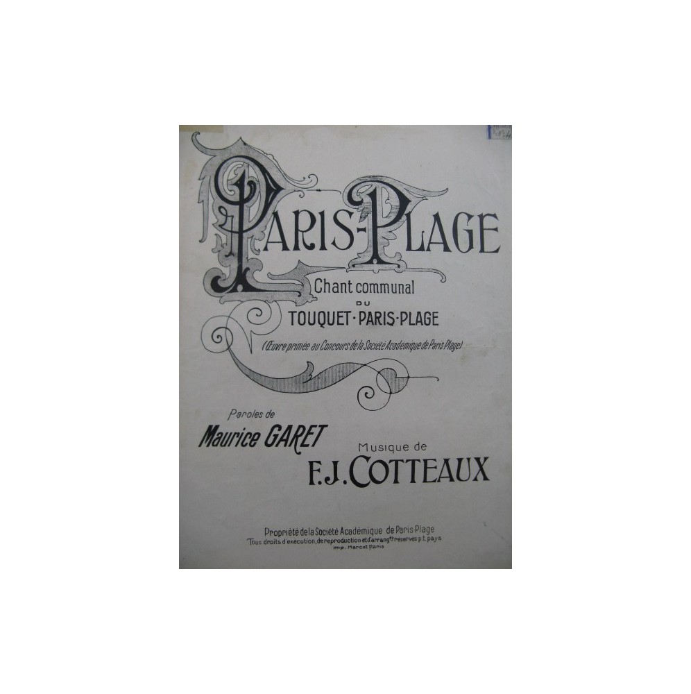 COTTEAUX F. J. Paris Plage Touquet Chant Piano