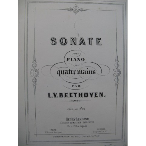 BEETHOVEN Sonate op 6 Piano 4 mains ca1870