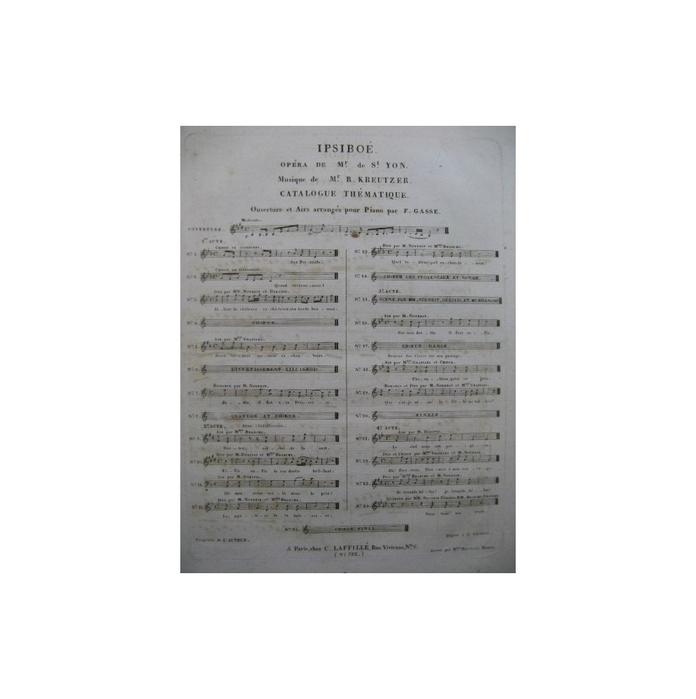 KREUTZER Rodolphe Ipsiboe No 5 Chant Piano ca1830