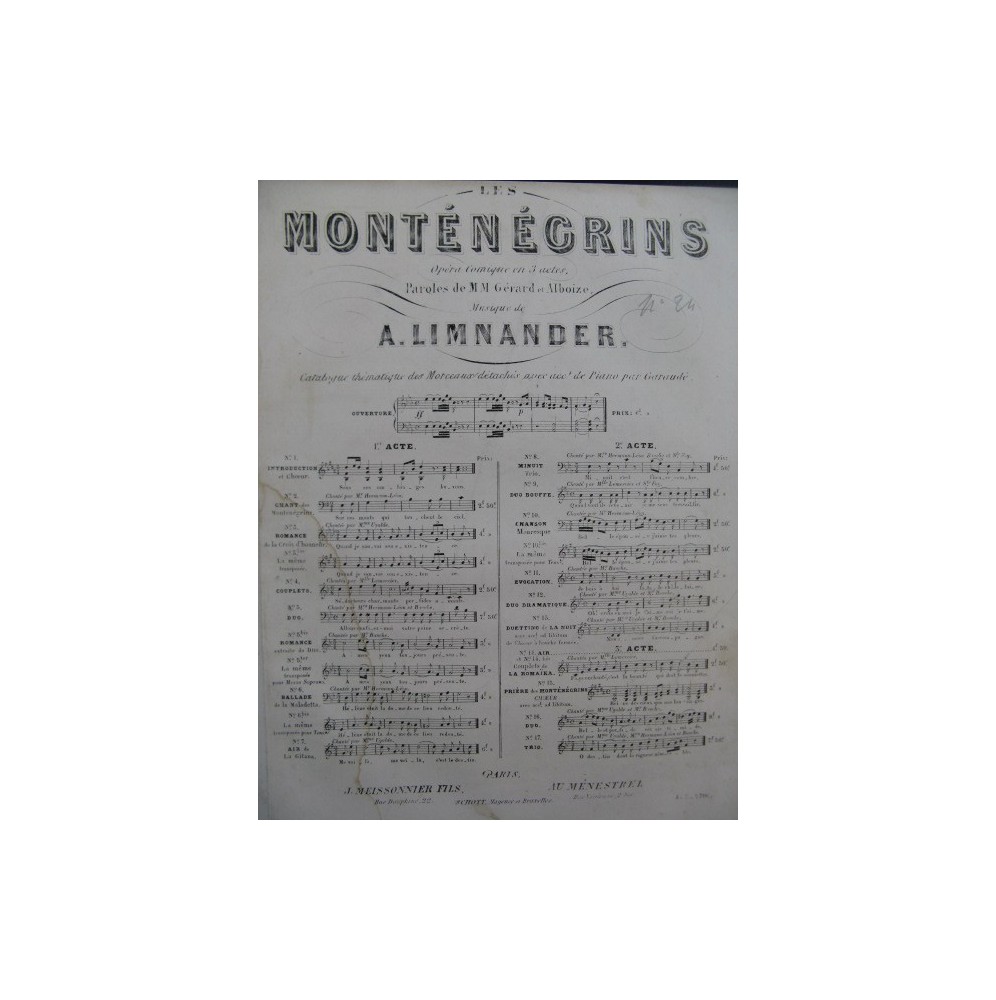 LIMNANDER Armand Les Montenegrins No 4 Chant Piano XIXe