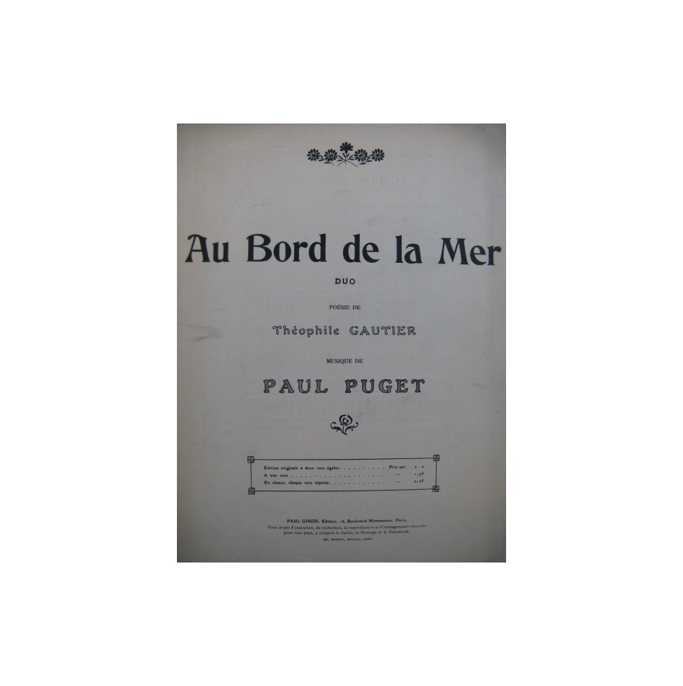 PUGET Paul Au Bord de la Mer Chant Piano