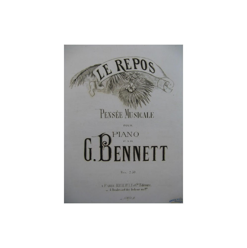 BENNETT G. Le Repos Piano 1872