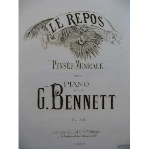 BENNETT G. Le Repos Piano 1872
