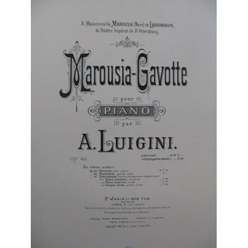 LUIGINI Alexandre Marousia Gavotte Piano 1897