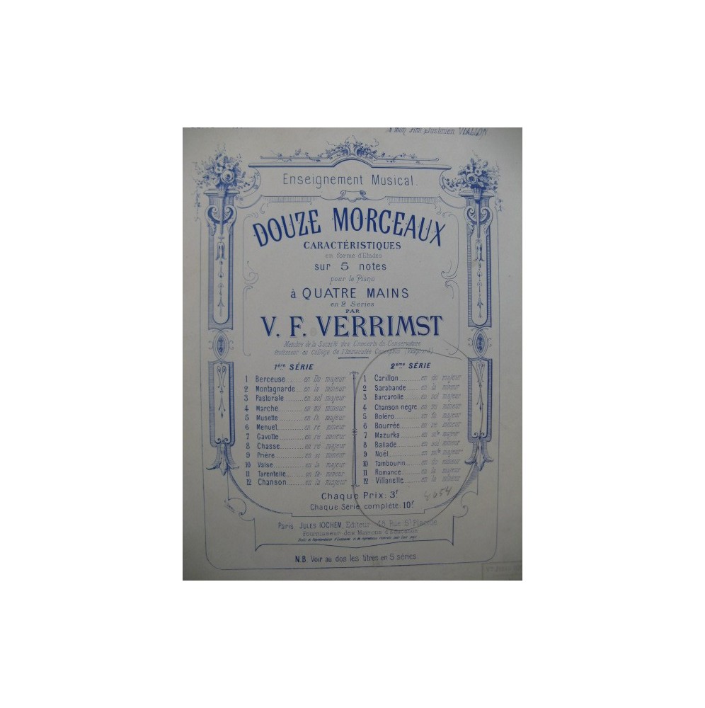 VERRIMST V. F. 12 Petits Morceaux 2e Suite Piano 4 mains﻿