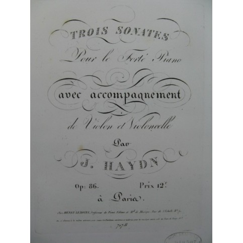 HAYDN Joseph Trois Sonates Piano Violon Violoncelle ca1825