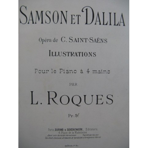 ROQUES Leon Samson et Dalila Illustrations Piano 4 mains XIXe