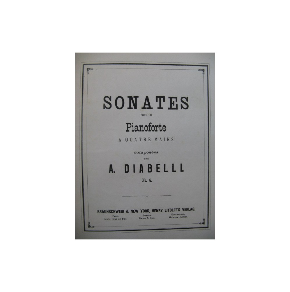 DIABELLI Anton Sonate No 4 Piano 4 mains XIXe