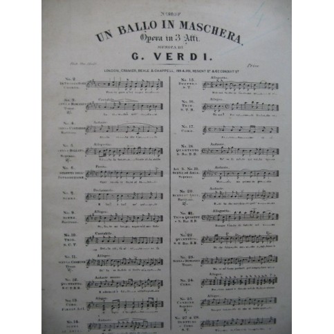 VERDI Giuseppe Un Ballo in Maschera No 20 Chant Piano XIXe