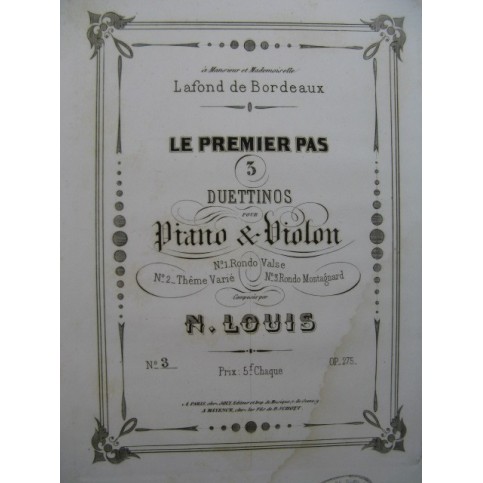 LOUIS N. Le Premier Pas No 3 Piano Violon XIXe