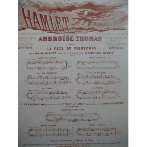 THOMAS Ambroise Hamlet La Fête du Printemps Piano 4 mains ca1880