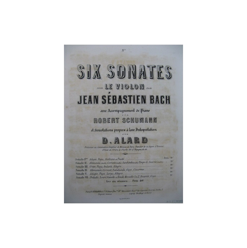 BACH J. S. Sonate No 5 Violon Piano ca1860