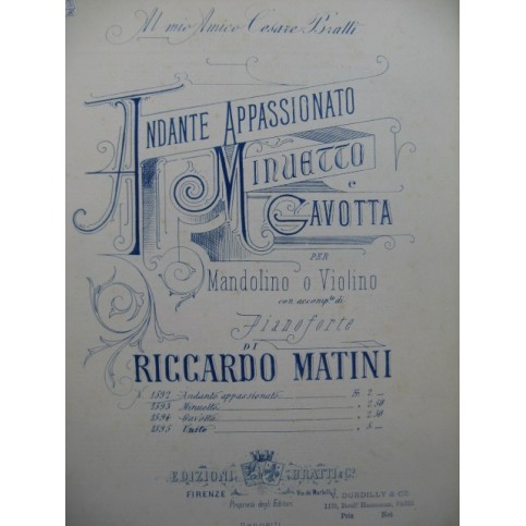 MATINI Riccardo Andante Appassionato Piano Mandoline XIXe