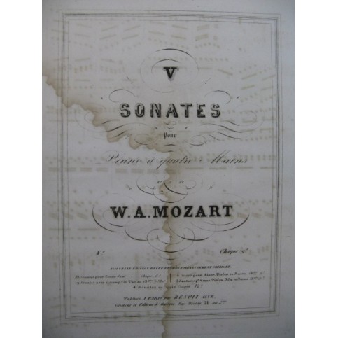 MOZART W. A. Sonate No 3 Piano 4 mains XIXe