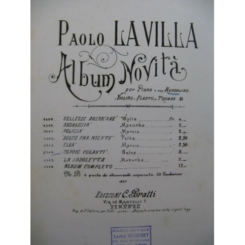 LA VILLA Paolo Coppie Volanti Piano Mandoline ou Violon 1897