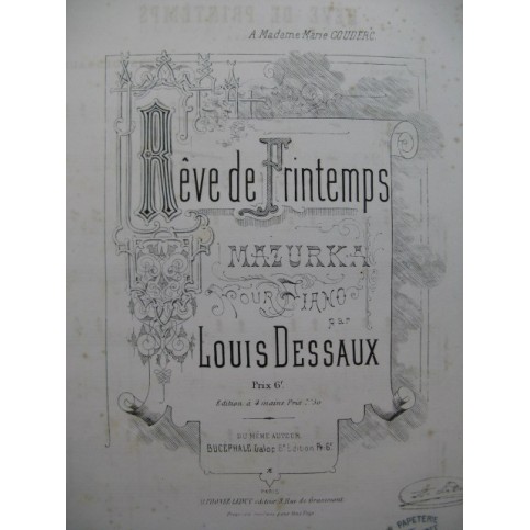 DESSAUX Louis Rêve de Printemps Piano 4 mains 1874