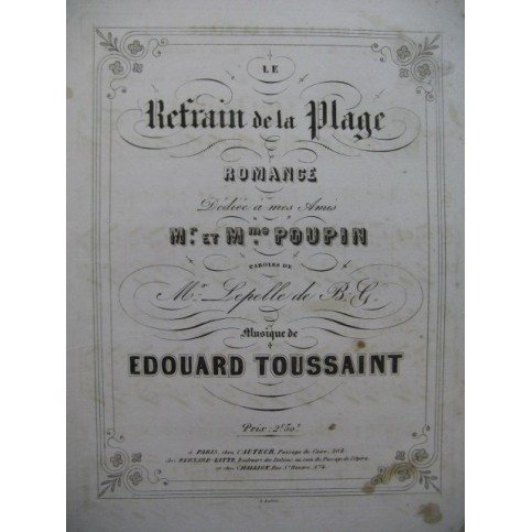 TOUSSAINT Edouard Le Refrain de la Plage Piano XIXe