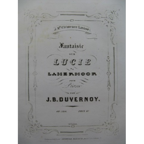 DUVERNOY J. B. Fantaisie Piano XIXe siècle
