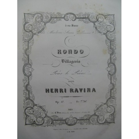 RAVINA Henri Rondo Villageois Piano ca1850