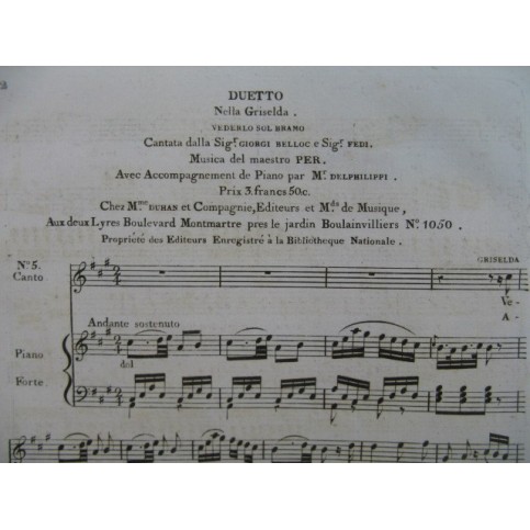 PAER Ferdinando Griselda No 5 Chant Piano ca1820