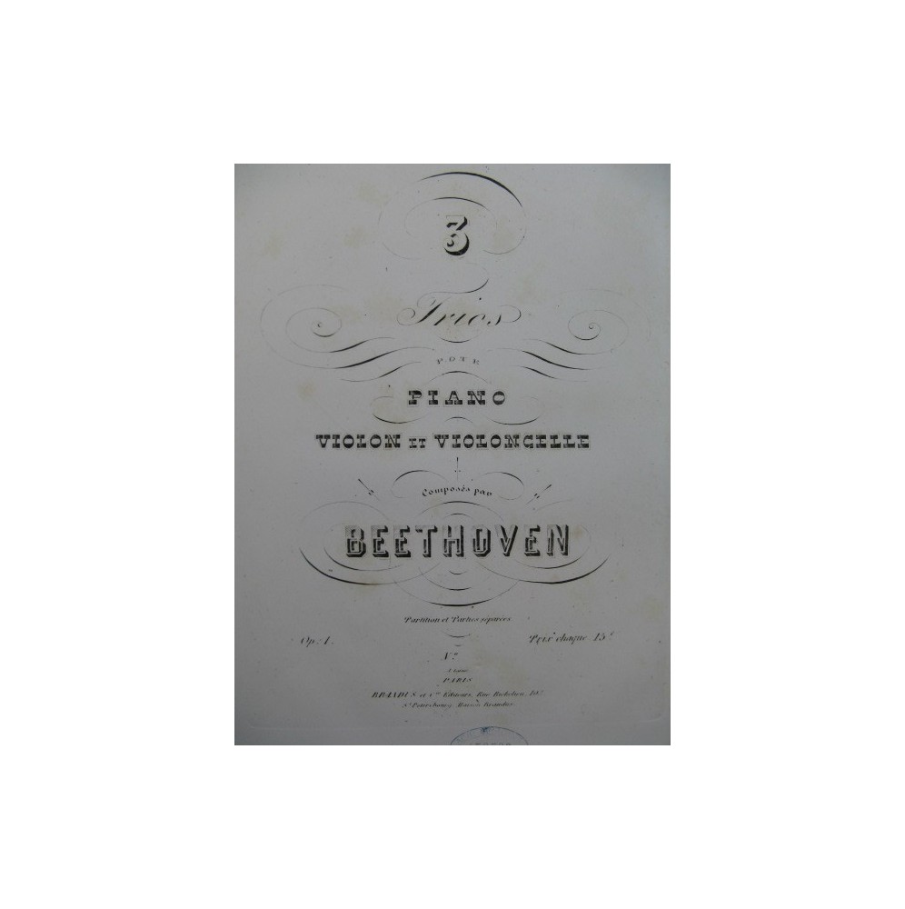 BEETHOVEN Trio op 1 No 2 Piano Violon Violoncelle ca1850
