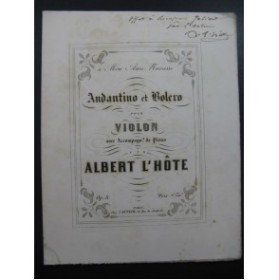L'HÔTE Albert Andantino et Bolero Violon Piano XIXe