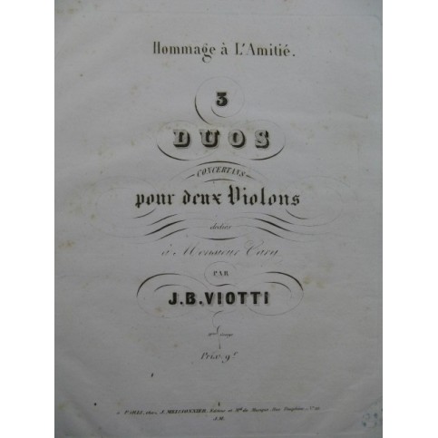 VIOTTI Giovanni Battista 3 Duos pour 2 Violons ca1840