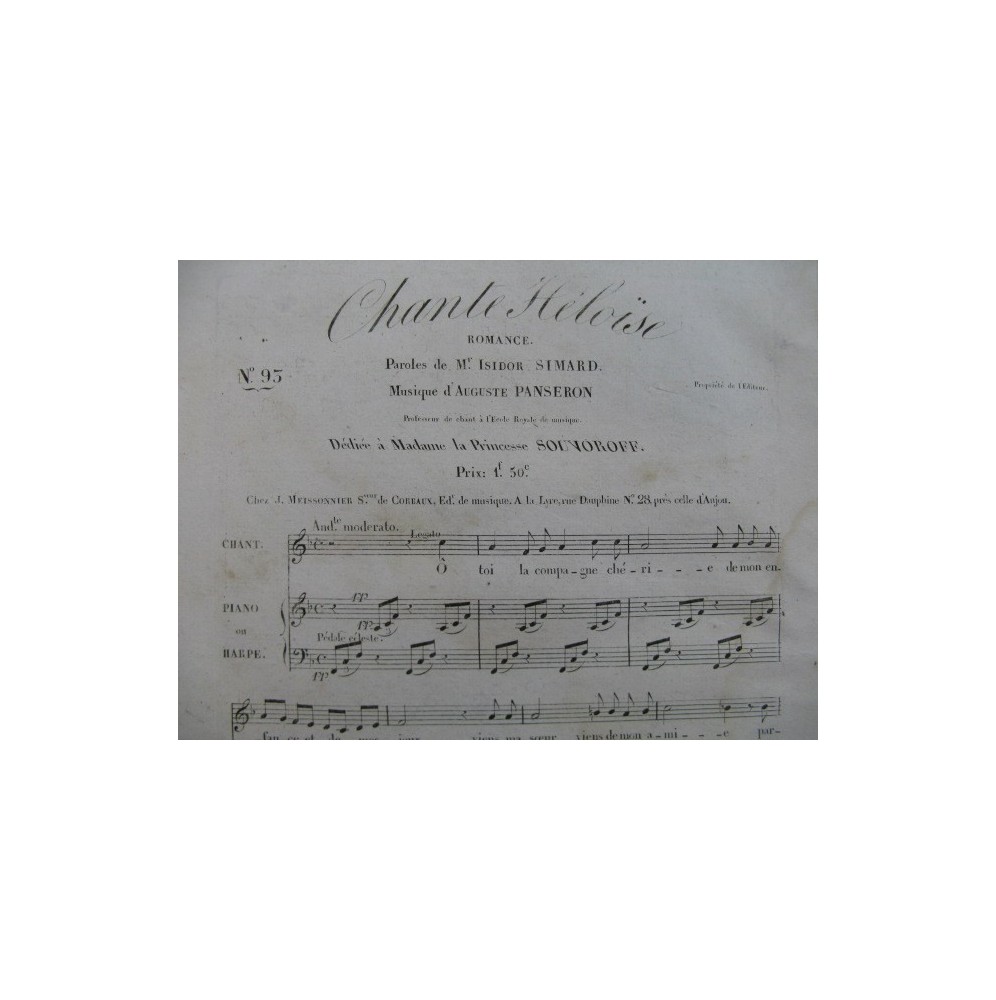 PANSERON Auguste Chante Héloïse Chant Piano ou Harpe ca1820