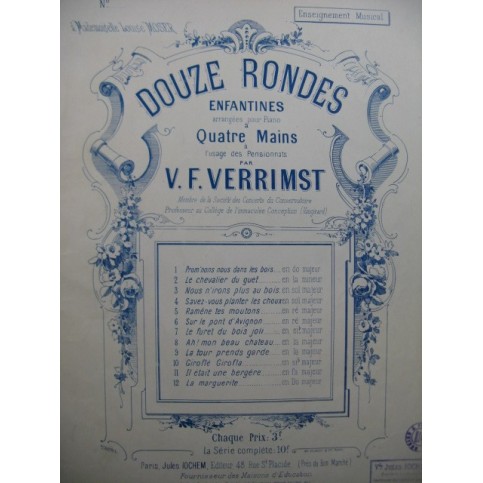VERRIMST V. F. 12 Rondes Enfantines Piano 4 mains XIXe