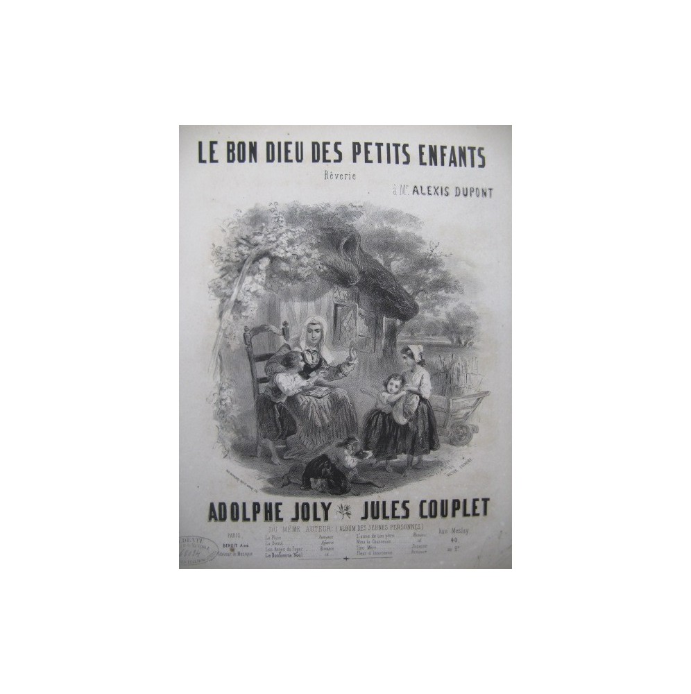COUPLET Jules Le Bon Dieu des Petits Enfants Chant Piano ca1850