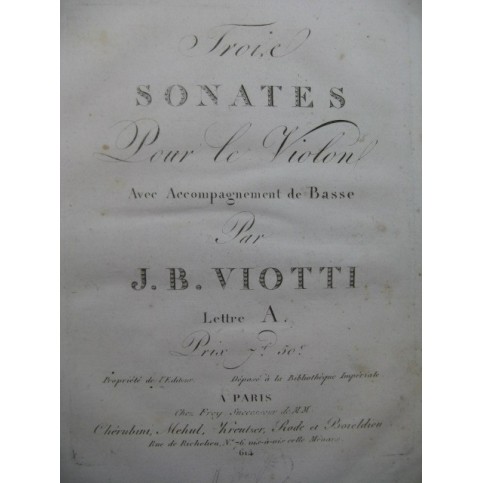 VIOTTI J. B. Trois Sonates A Violon Basse ca1810