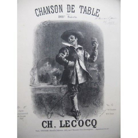 LECOCQ Charles Chanson de Table Dédicace Chant Piano ca1885
